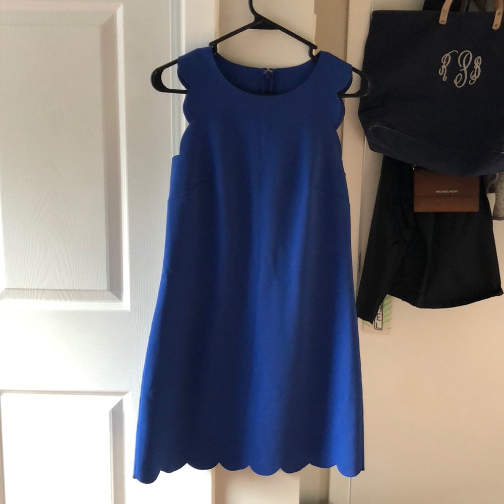 JCREW Scalloped Royal Blue Shift Dress 2